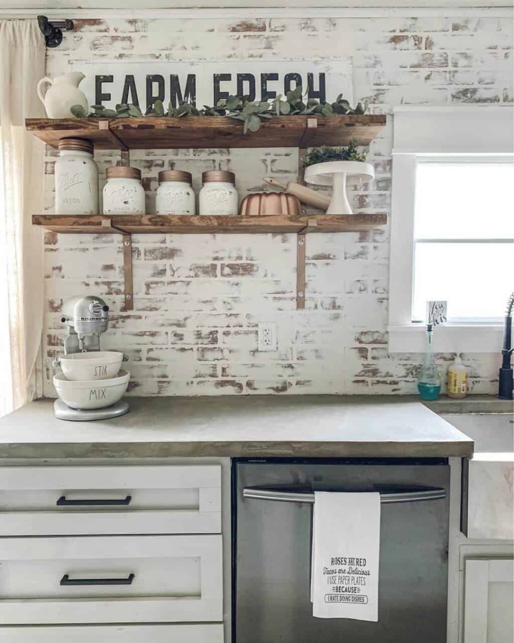 Farmhouse Kitchen Brick Backsplash 37