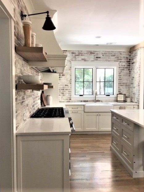 Farmhouse Kitchen Brick Backsplash 40