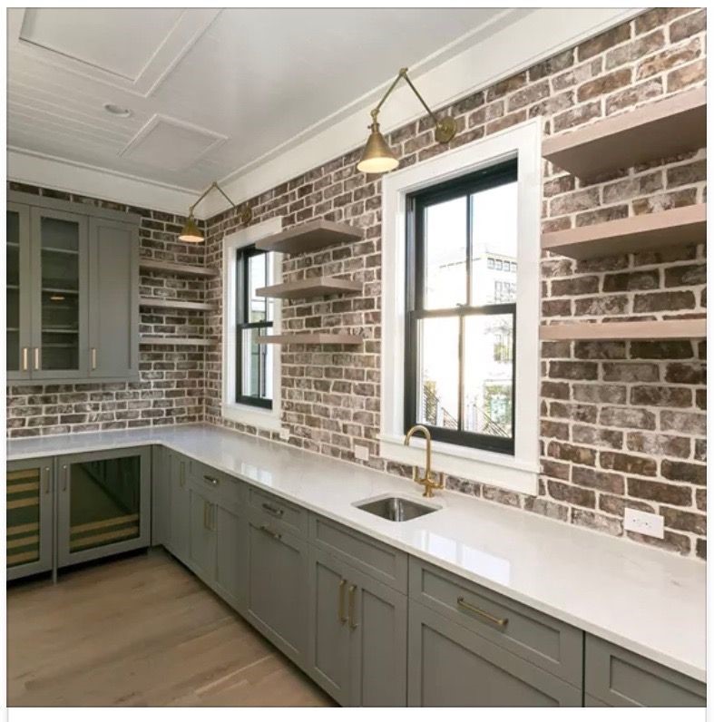 Farmhouse Kitchen Brick Backsplash 43