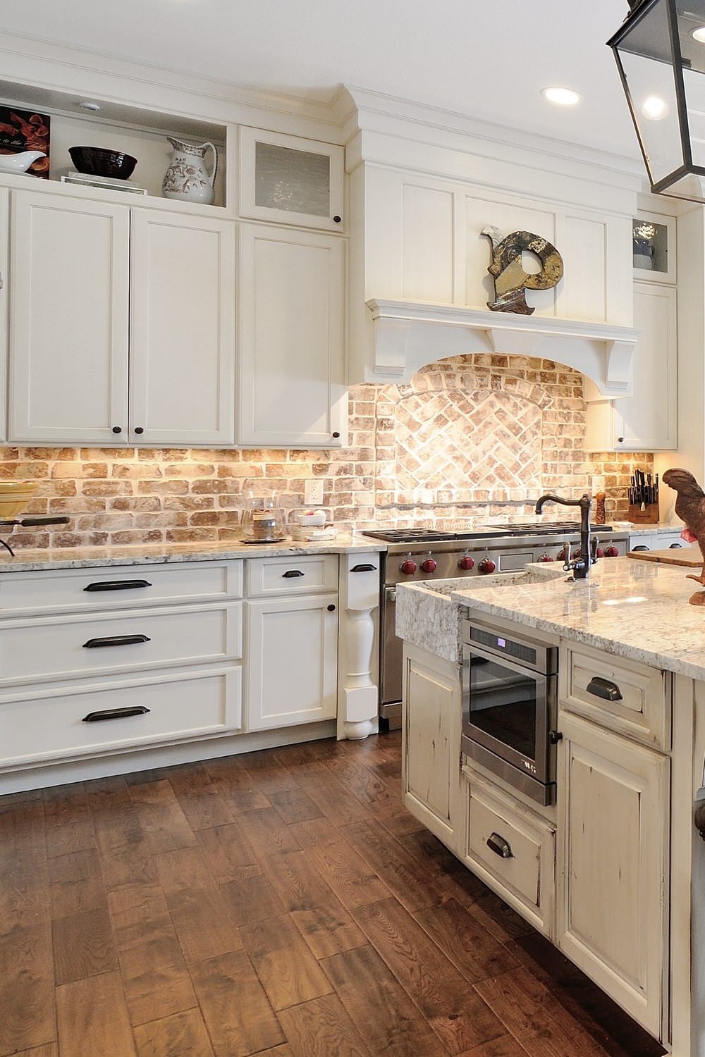 Farmhouse Kitchen Brick Backsplash 45