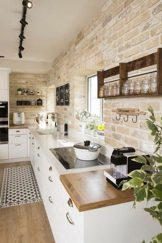 Farmhouse Kitchen Brick Backsplash 47