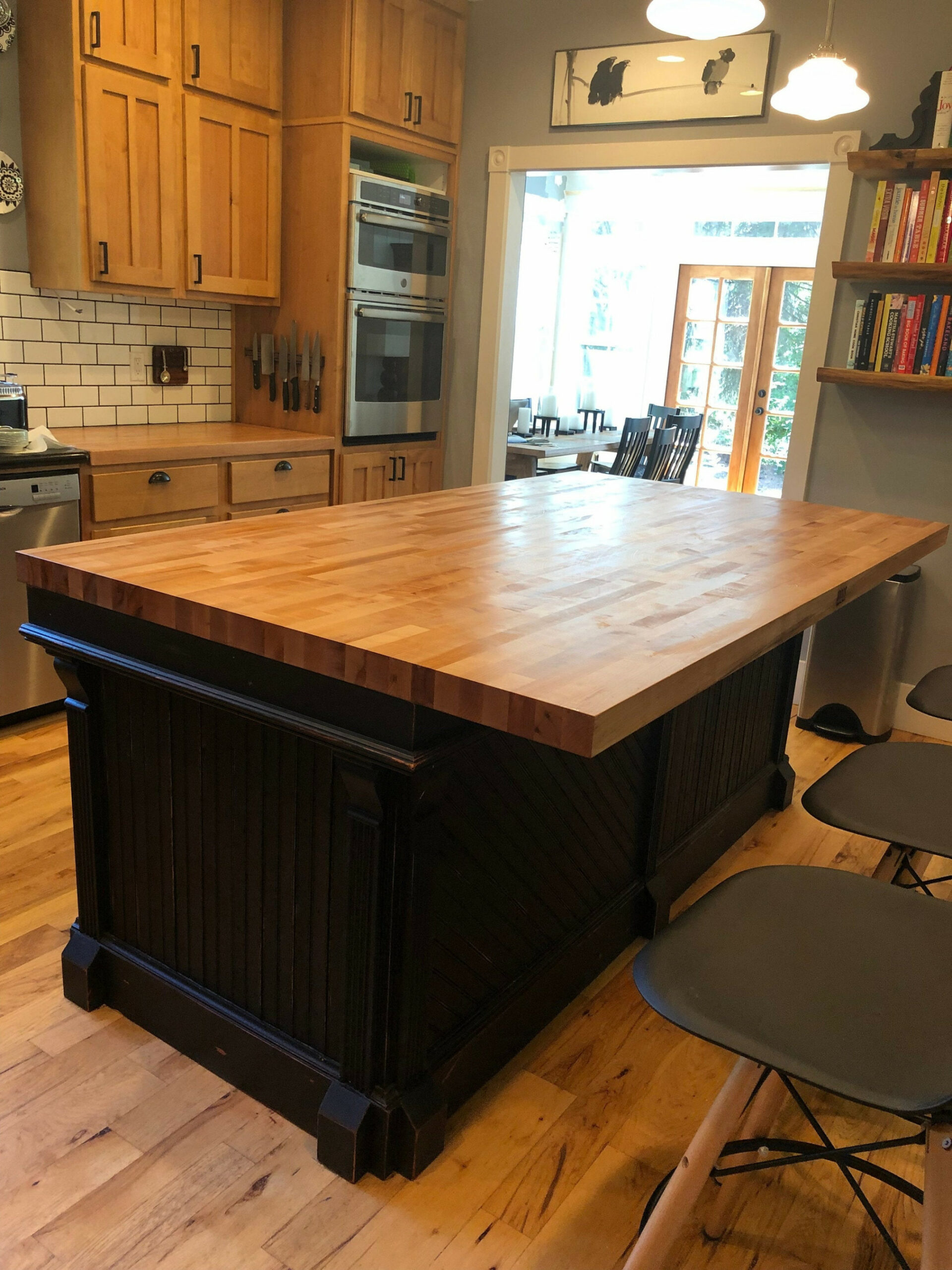 Antique wood Kitchen Island with Butcher block Counter top and