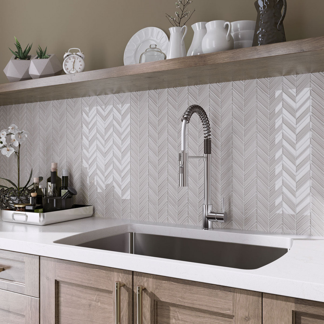 Fabrique White Chevron Glass Mosaic Tile