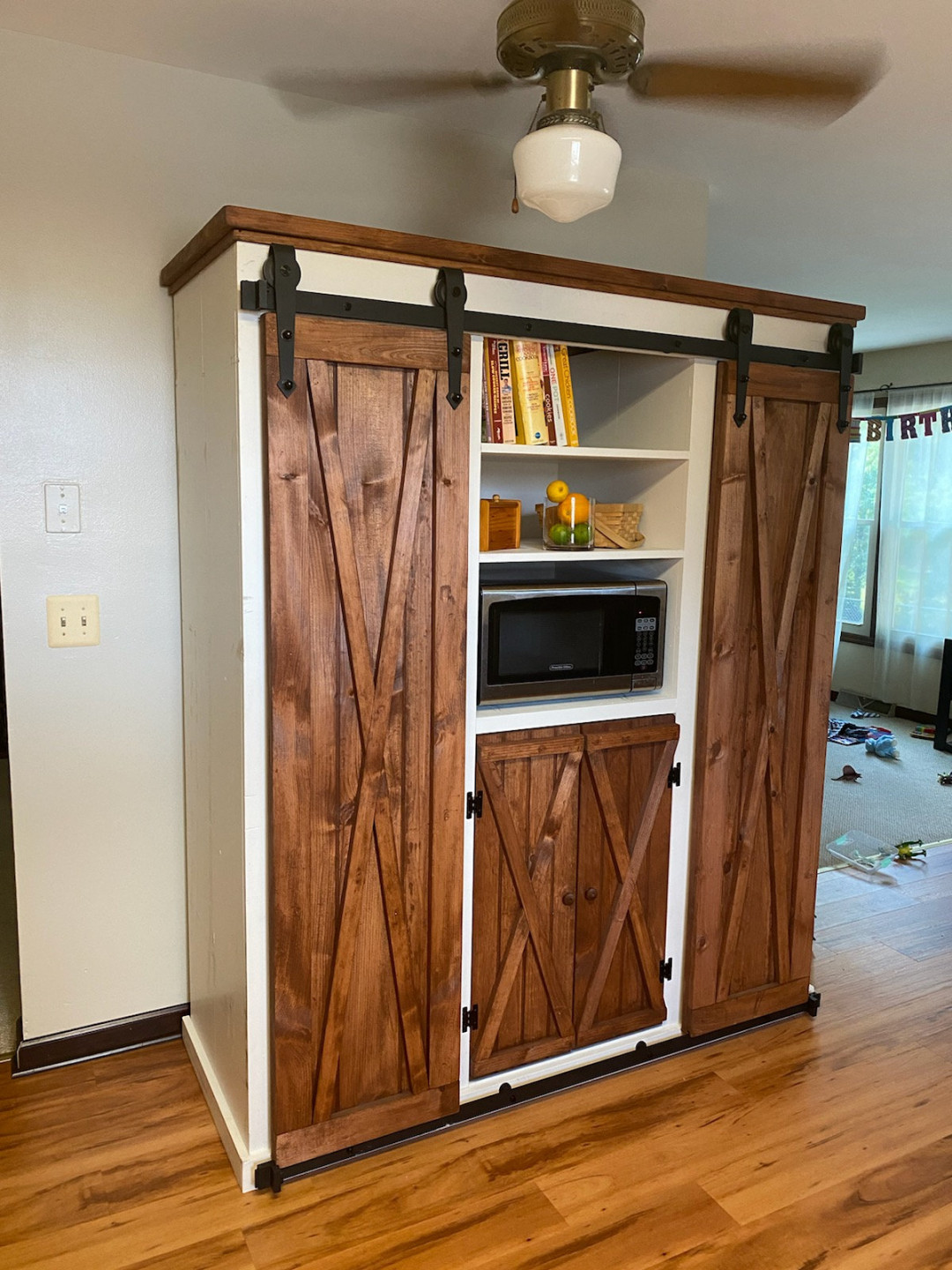 Kitchen pantry cabinet w/ sliding barn doors /step back - Etsy