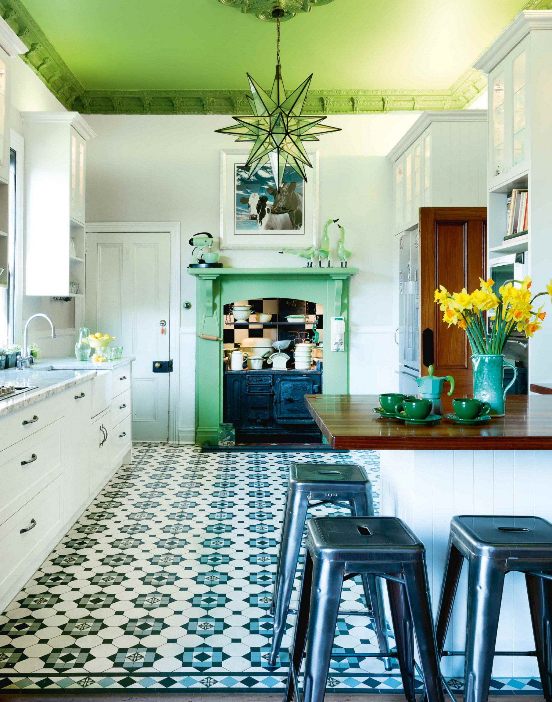 Kitchen with Painted Ceiling - Bold Color Never Looked so Good!