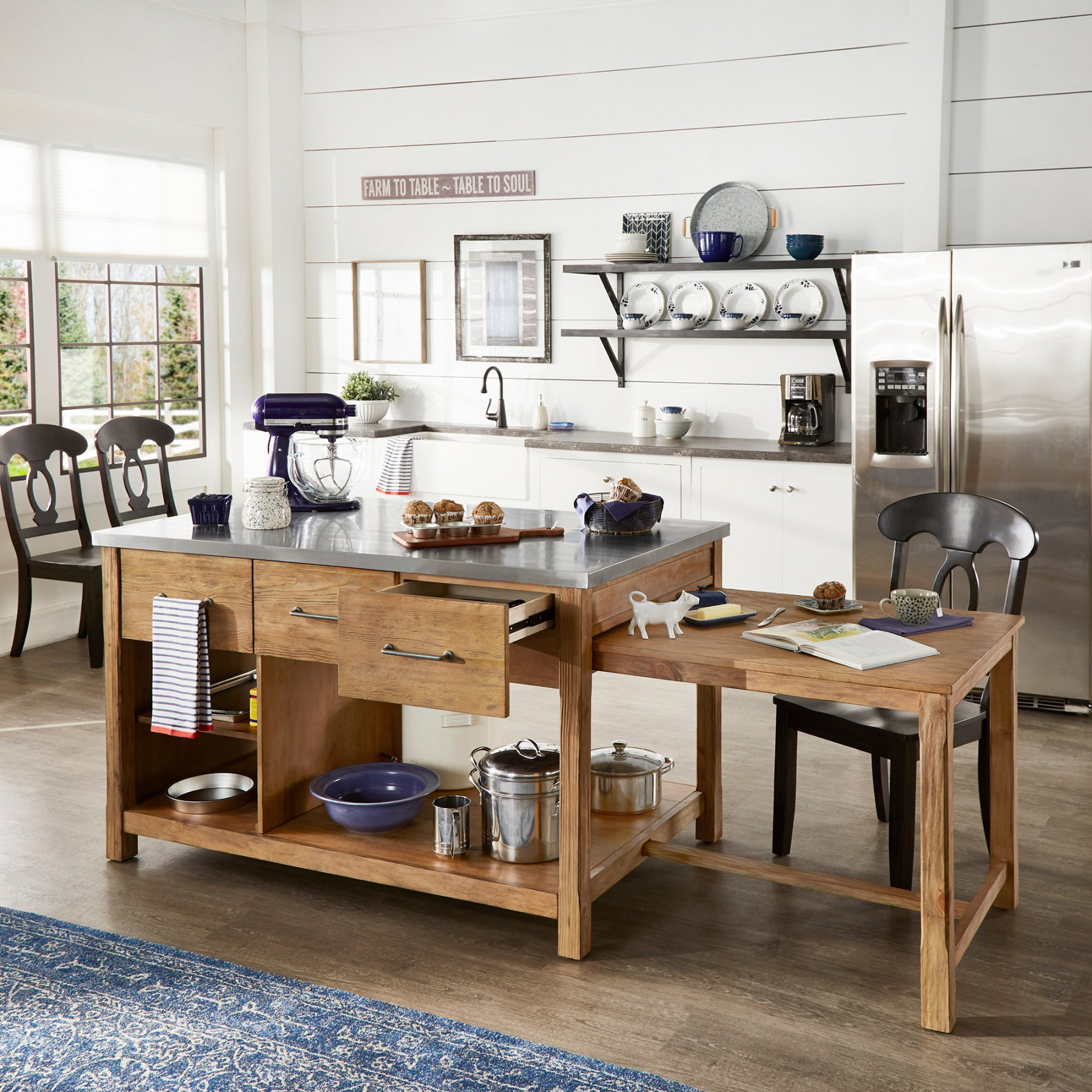 Reclaimed Look Extendable Kitchen Island - Natural Finish