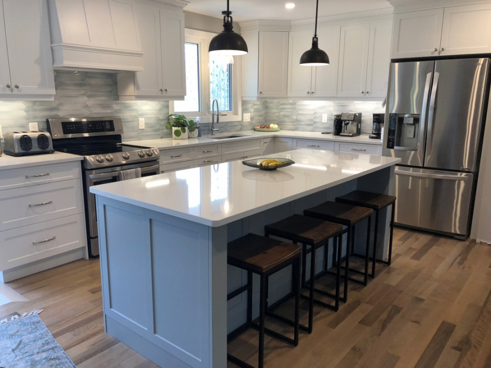 White Shaker Custom Blue Island • Progressive Kitchens