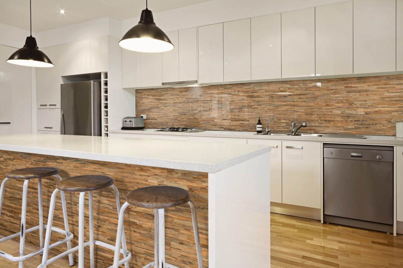 Wooden Wall Design Brut wall panels in a kitchen setting