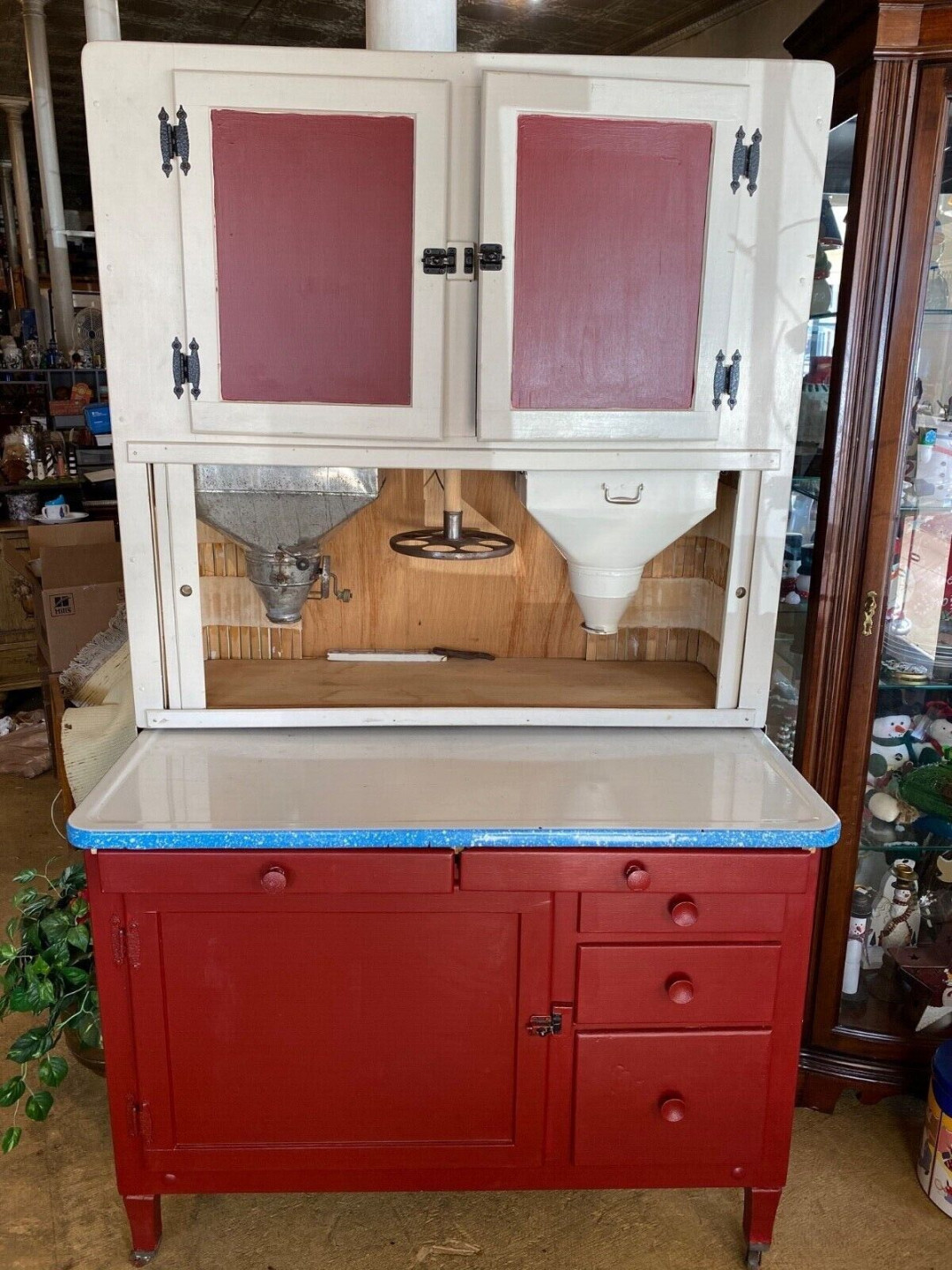 Antique Hoosier Cabinet W/ Flour & Sugar Bin, Spice Carousel & more