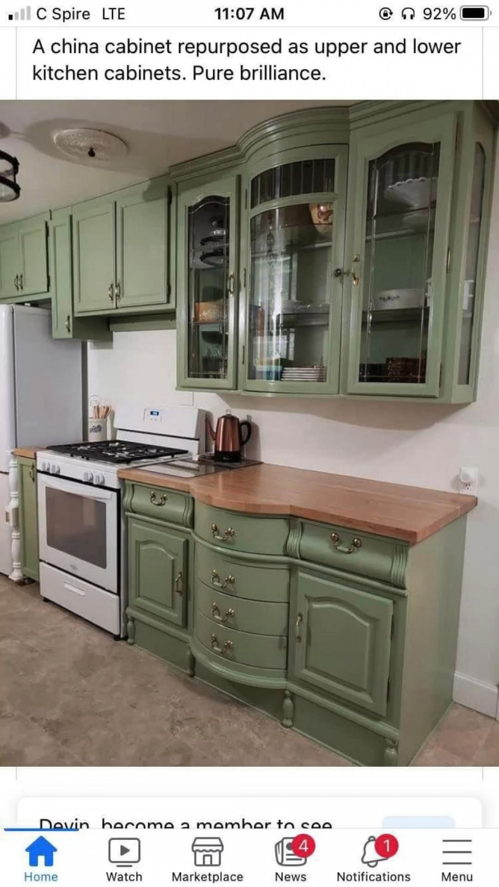 China cabinet refurbished as kitchen cabinet