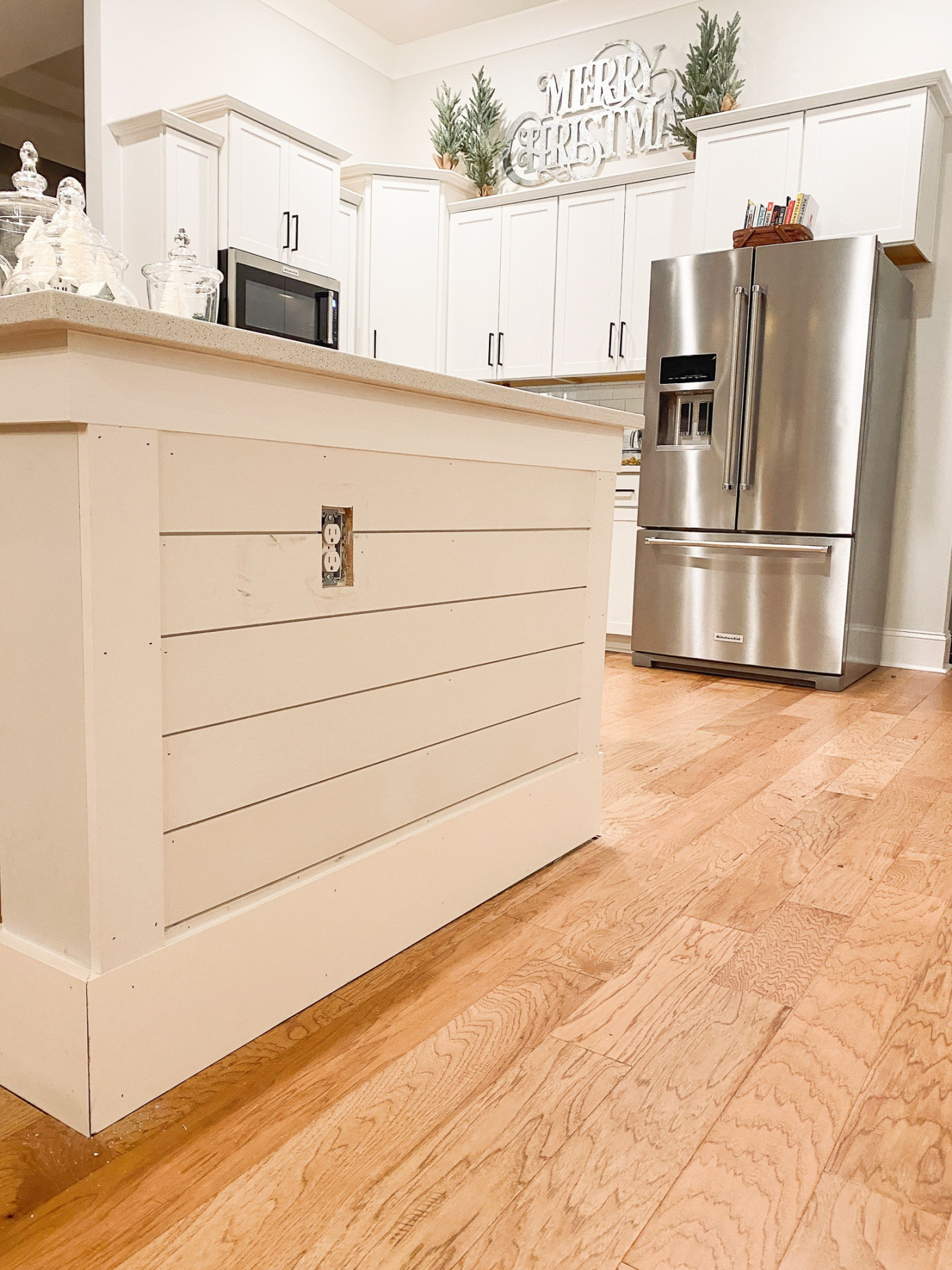 How we easily updated our kitchen island using shiplap