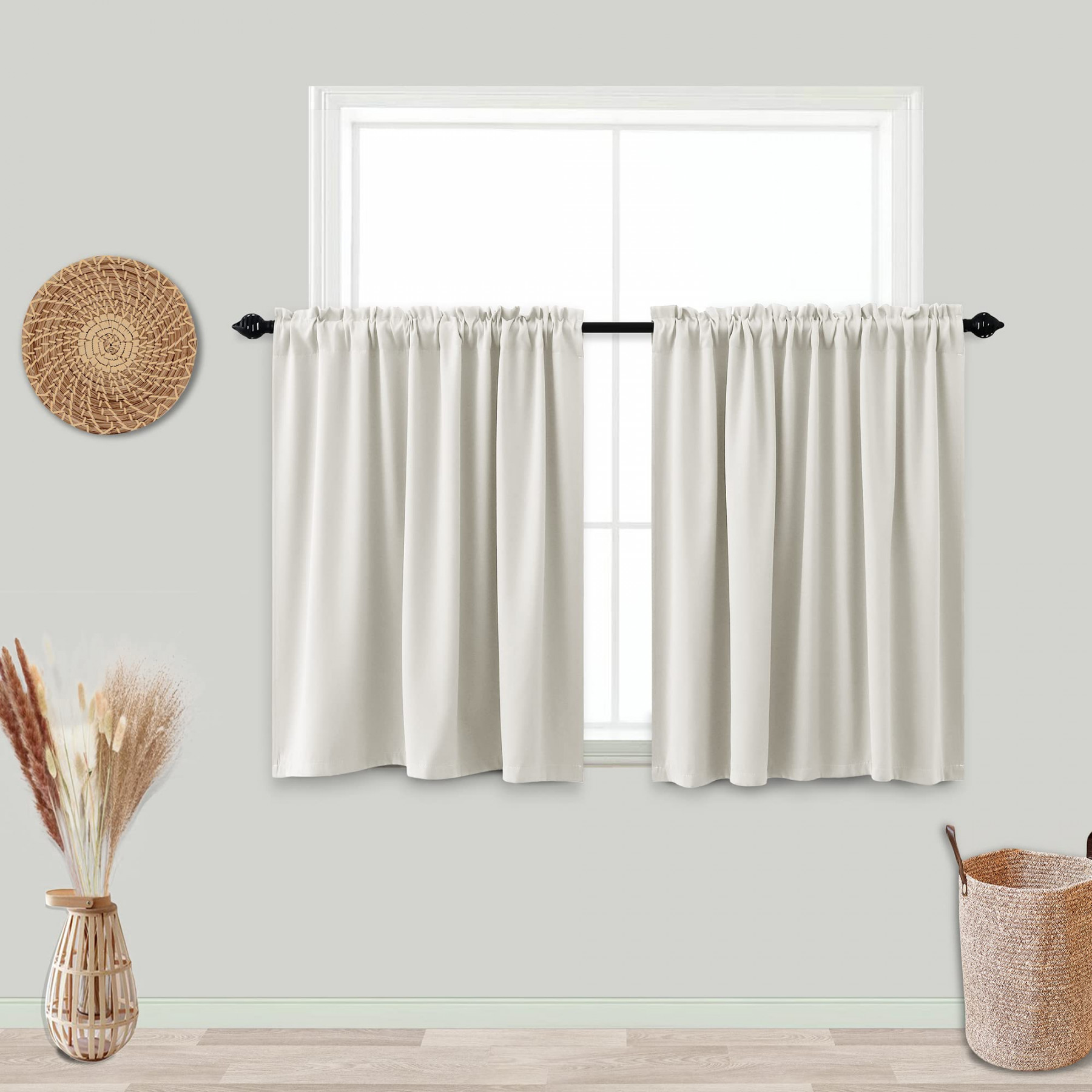 Kitchen Farmhouse Curtains  Inch Length Small Window Treatments Set  Blackout Cafe Floor Boho Short RV Curtains for RV Window x Inch White