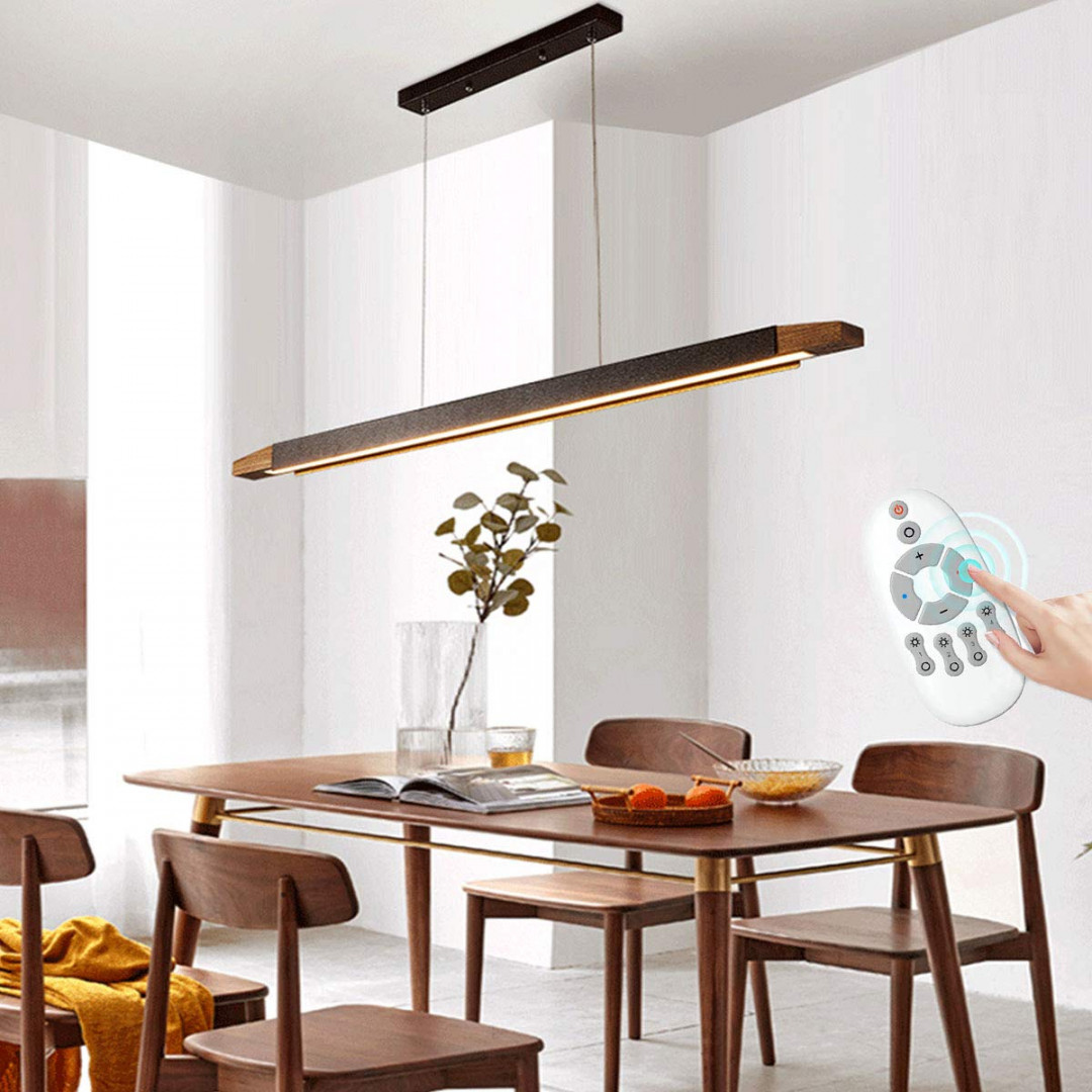 LED Wooden Pendant Light, Dining Table, Height Adjustable