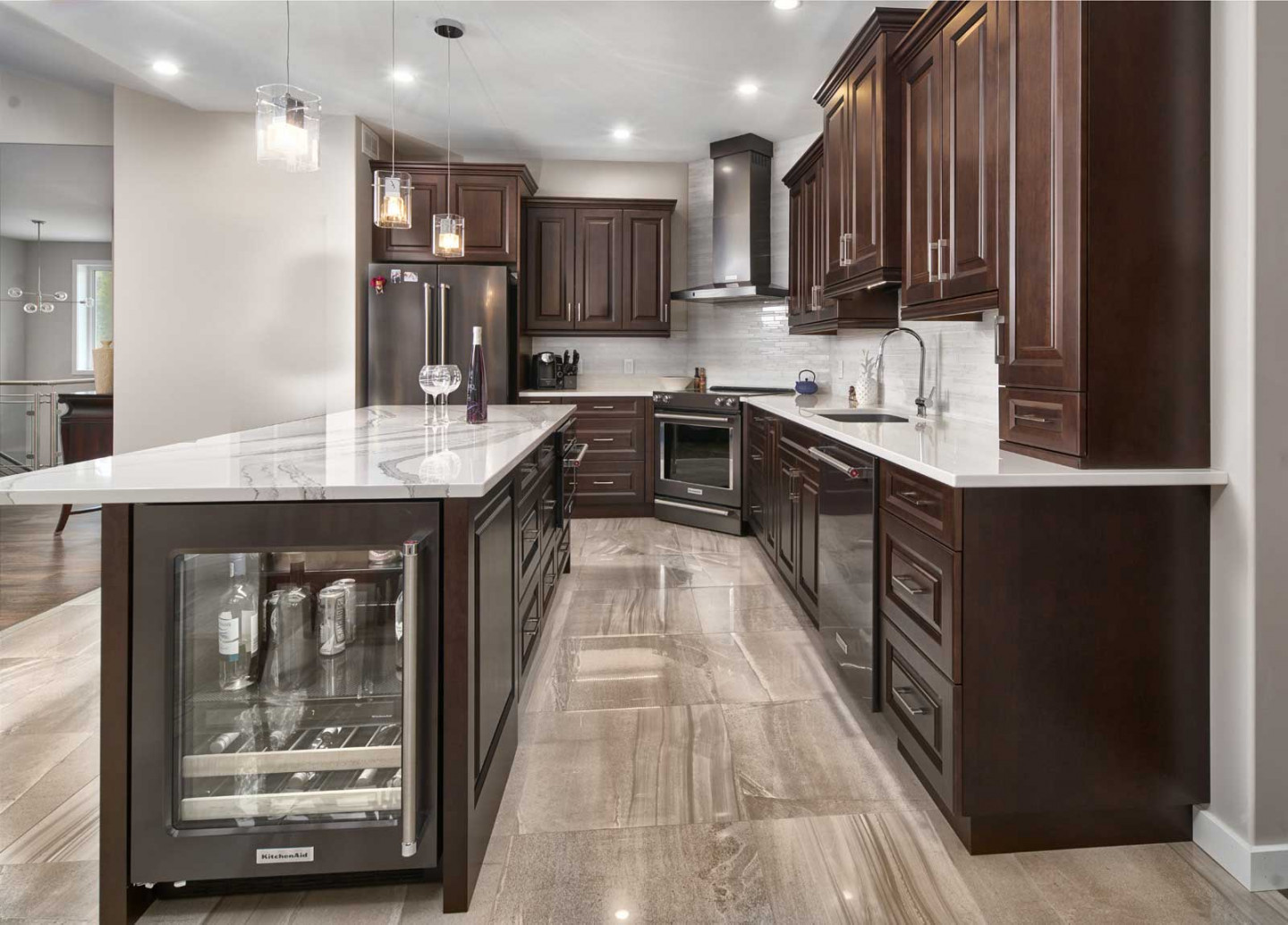 Luxury Mahogany Kitchen for Wine Lovers - The Cabinet Company