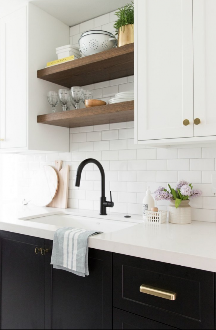 Open shelving above sink in pantry - but I think there is a window