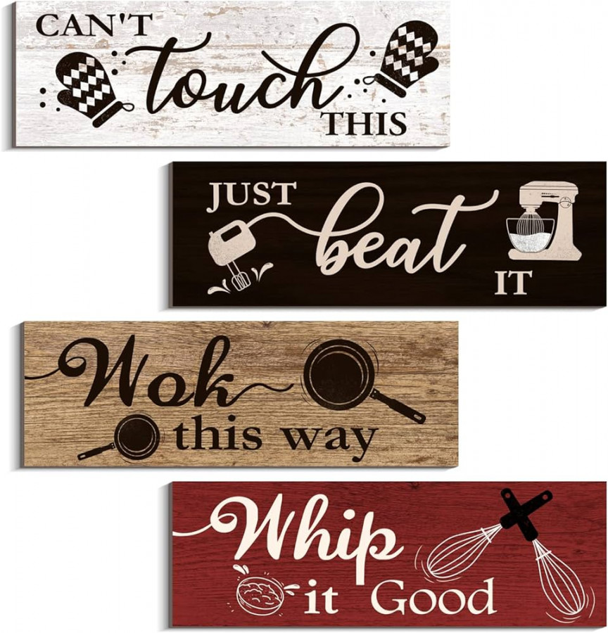 Pieces Kitchen Wall Signs, Rustic Kitchen Wood Sign Decorations Kitchen  Wall Signs Over Cabinet Decor Baking Prints Signs Farmhouse Kitchen