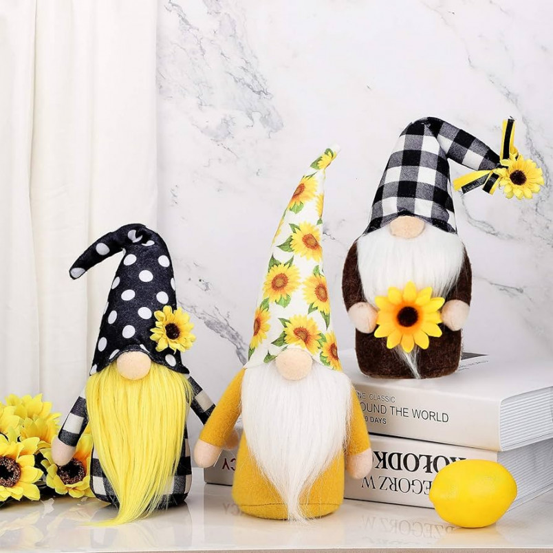 Pieces Summer Swedish Gnomes Decor Spring Buffalo Plaid Rustic Tiered  Tray Decorations Plush Sunflower Ornaments for Home Garden Kitchen Decor