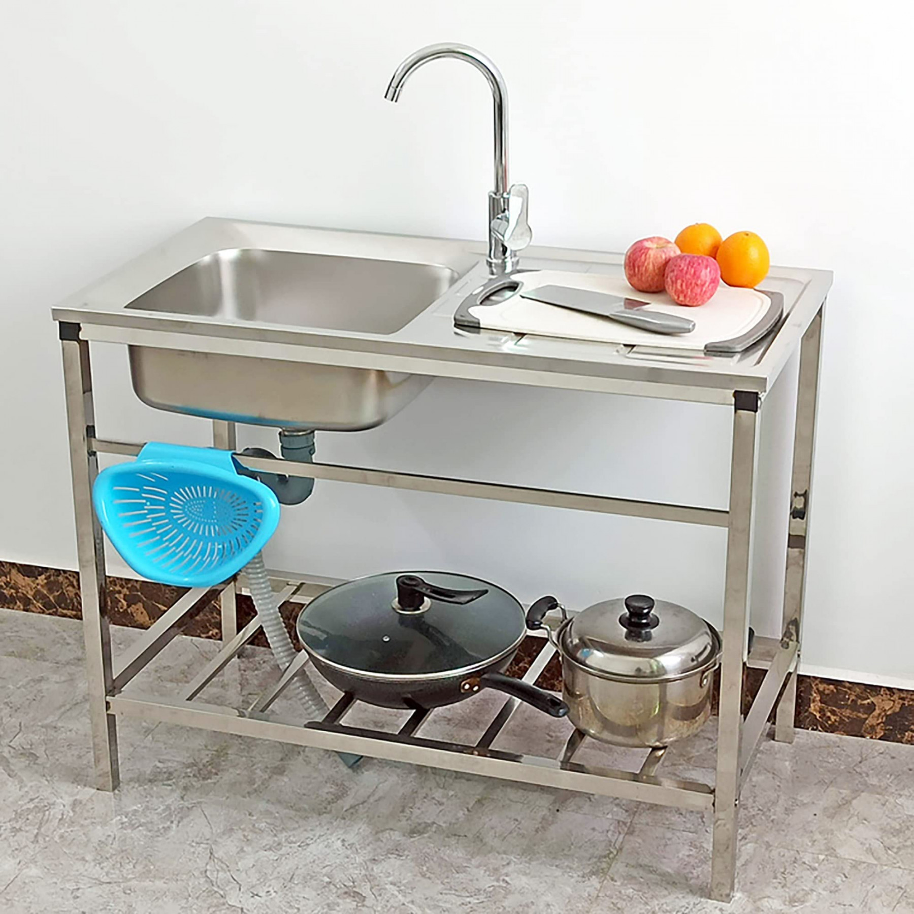 Stainless Steel Kitchen Sink, Camping Sink, Mobile Sink, Camping Kitchen  Multifunctional Washbasin with Hot and Cold Tap and Stand, for Garage,