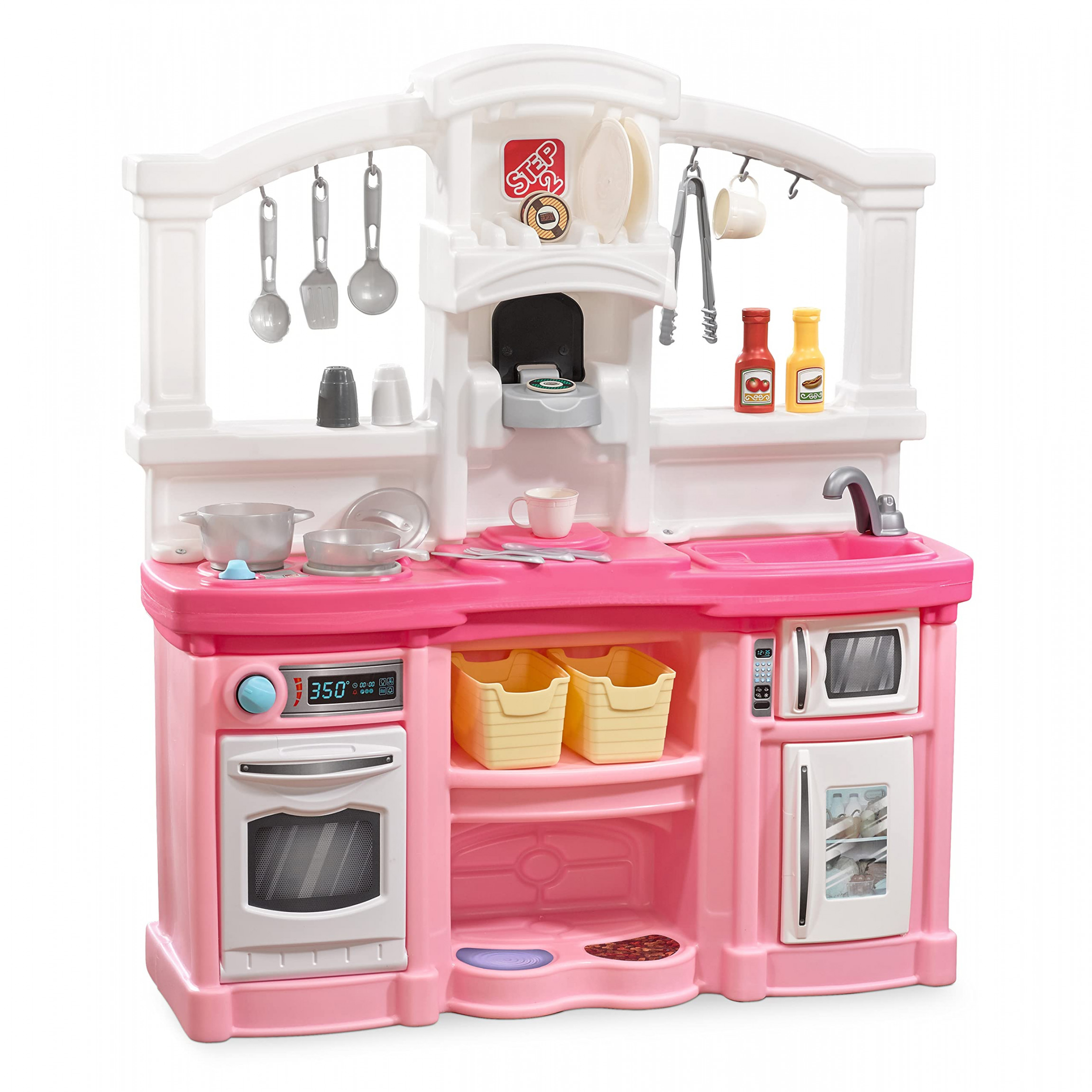 Step Fun with Friends Kitchen  Large Plastic Play Kitchen with Realistic  Lights & Sounds  Pink Kids Kitchen Playset & -Pc Kitchen Accessories Set