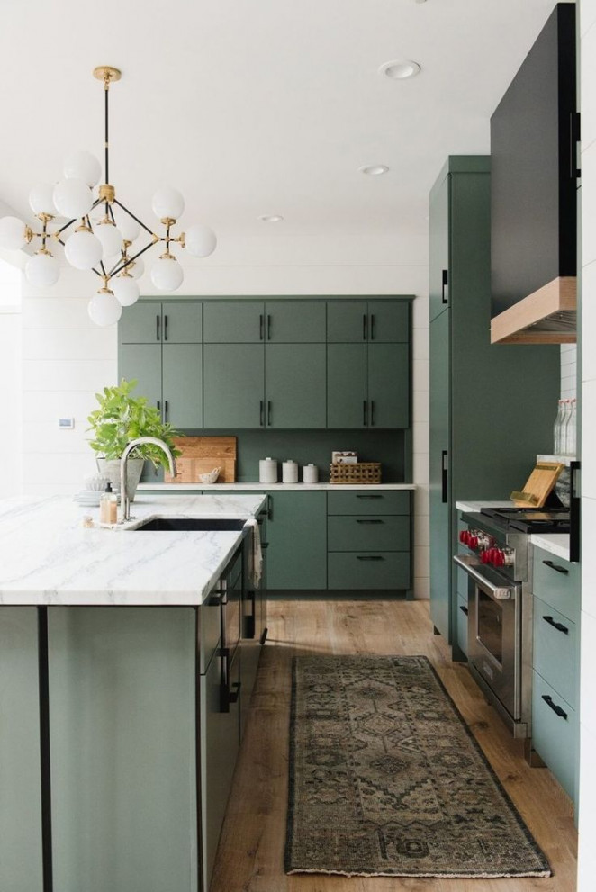 the best green kitchen cabinet colors: seaside green cabinets and