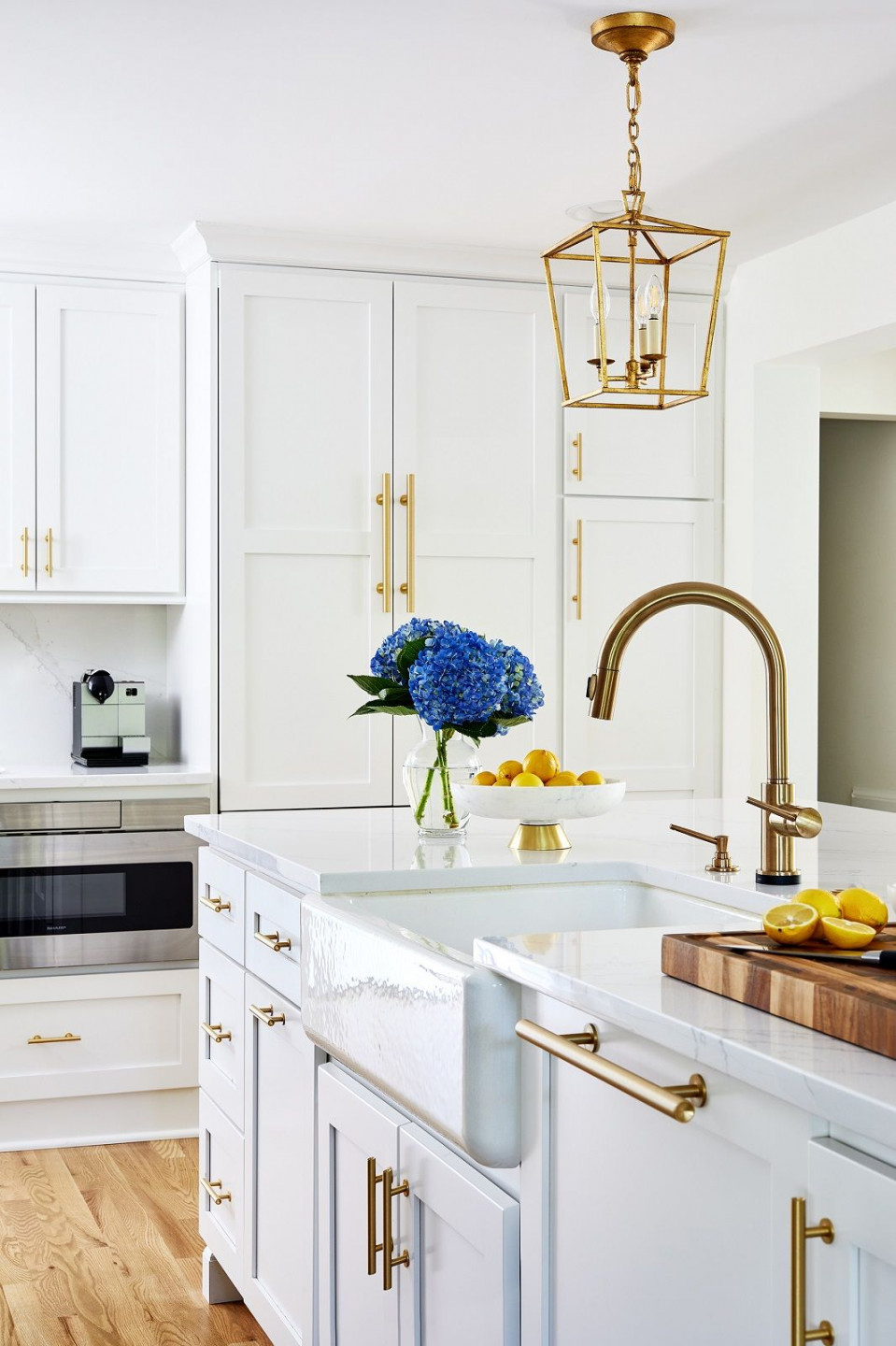 Transitional Painted White Kitchen with Gold Accents - Crystal