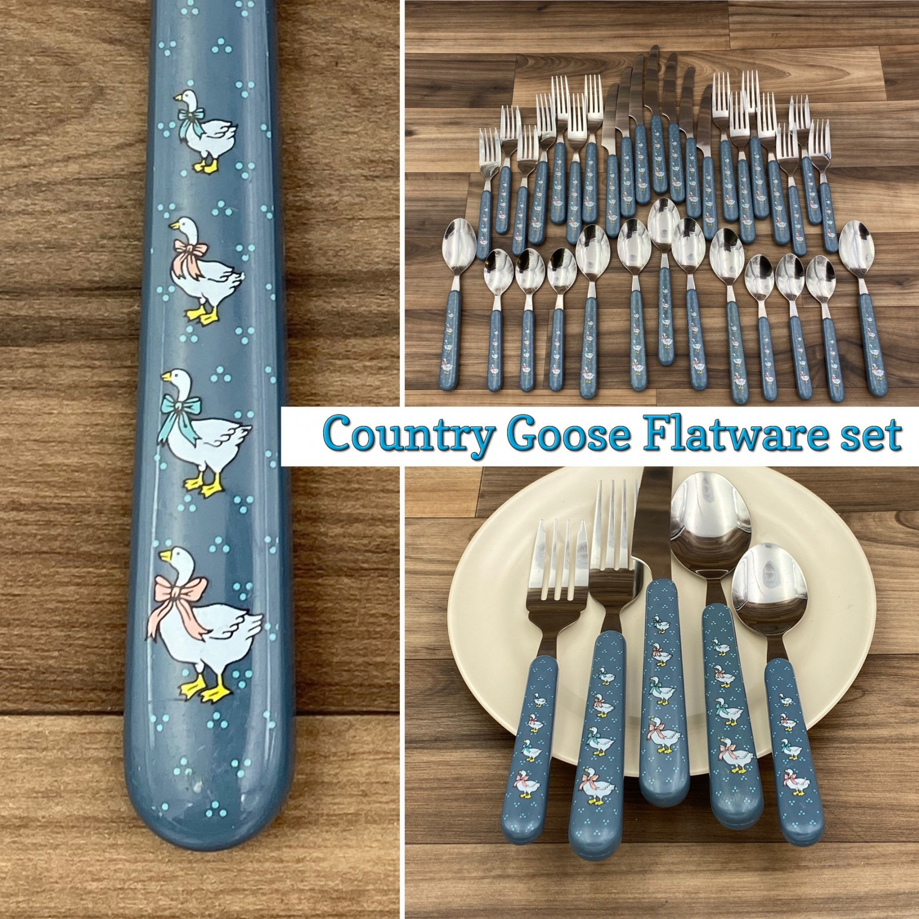 Vintage Flatware Set Country Goose Stainless Steel Blue - Etsy