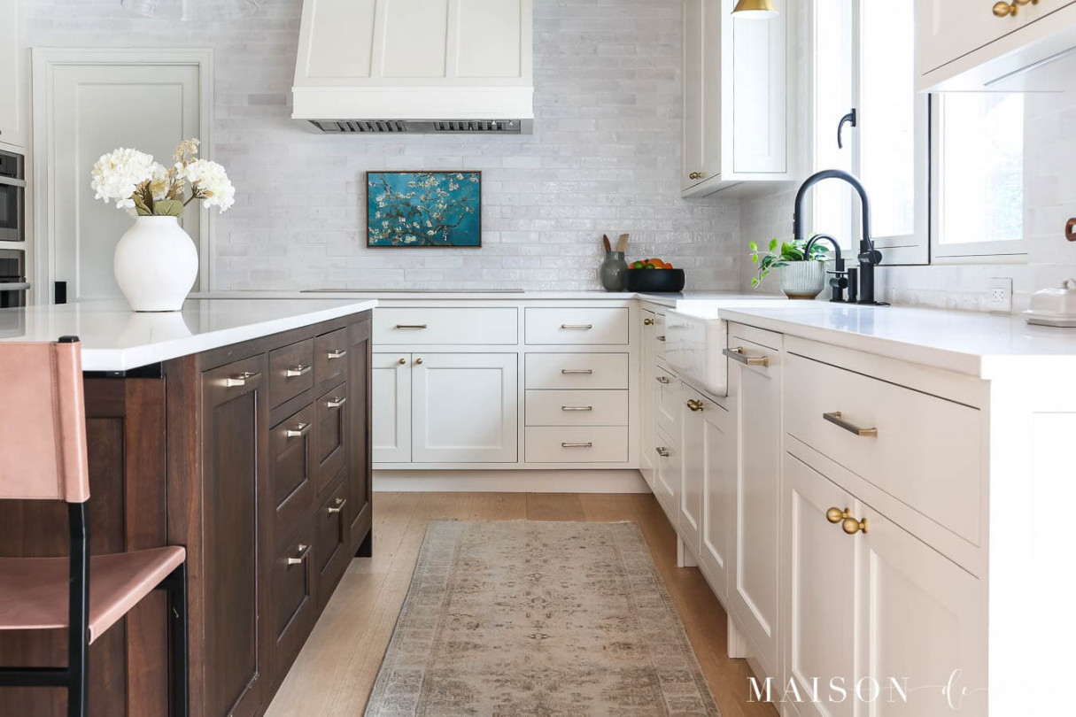 Warm White Kitchen with Wood Island - Maison de Pax