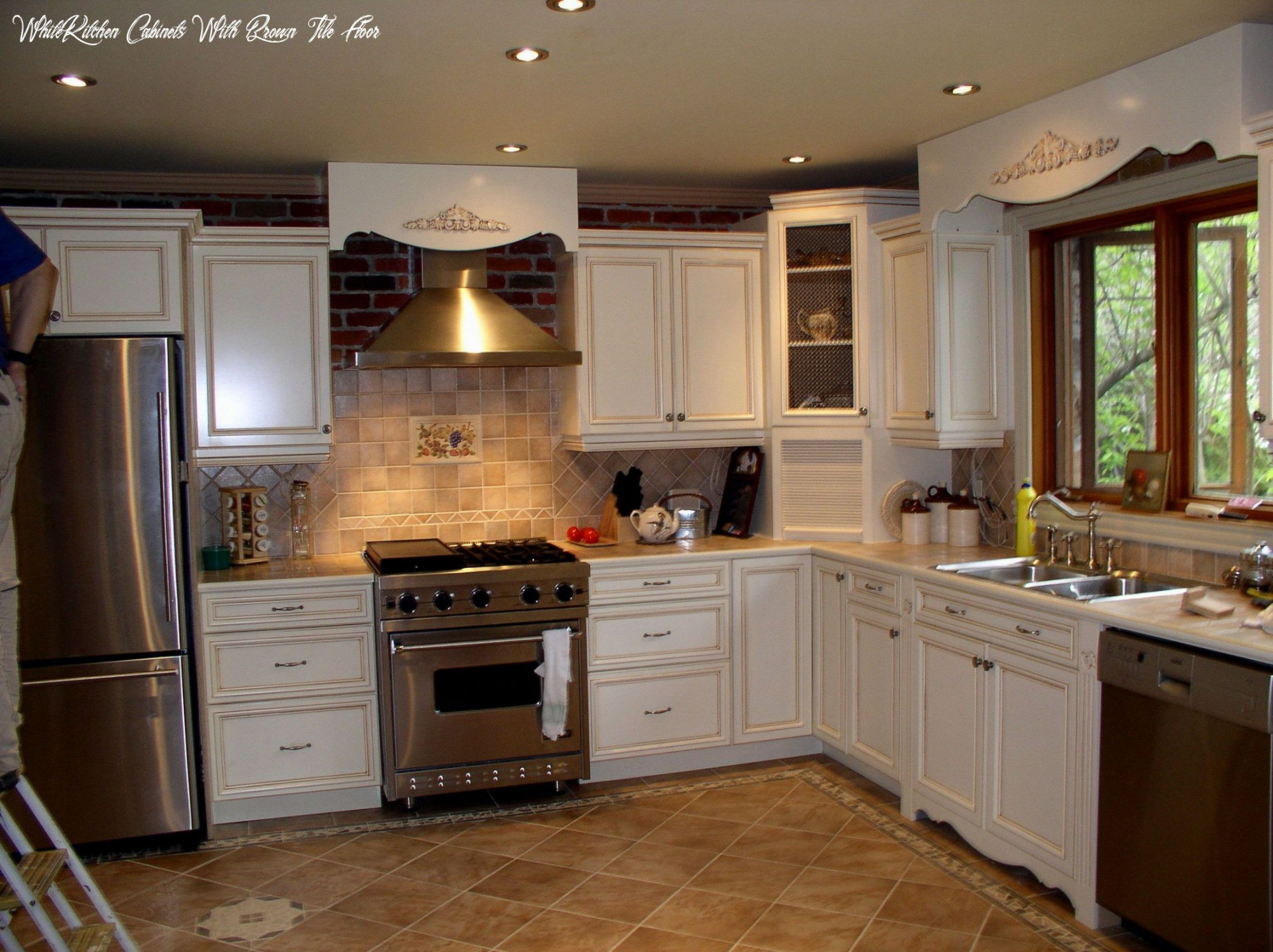 White Kitchen Cabinets With Brown Tile Floor  Cheap kitchen