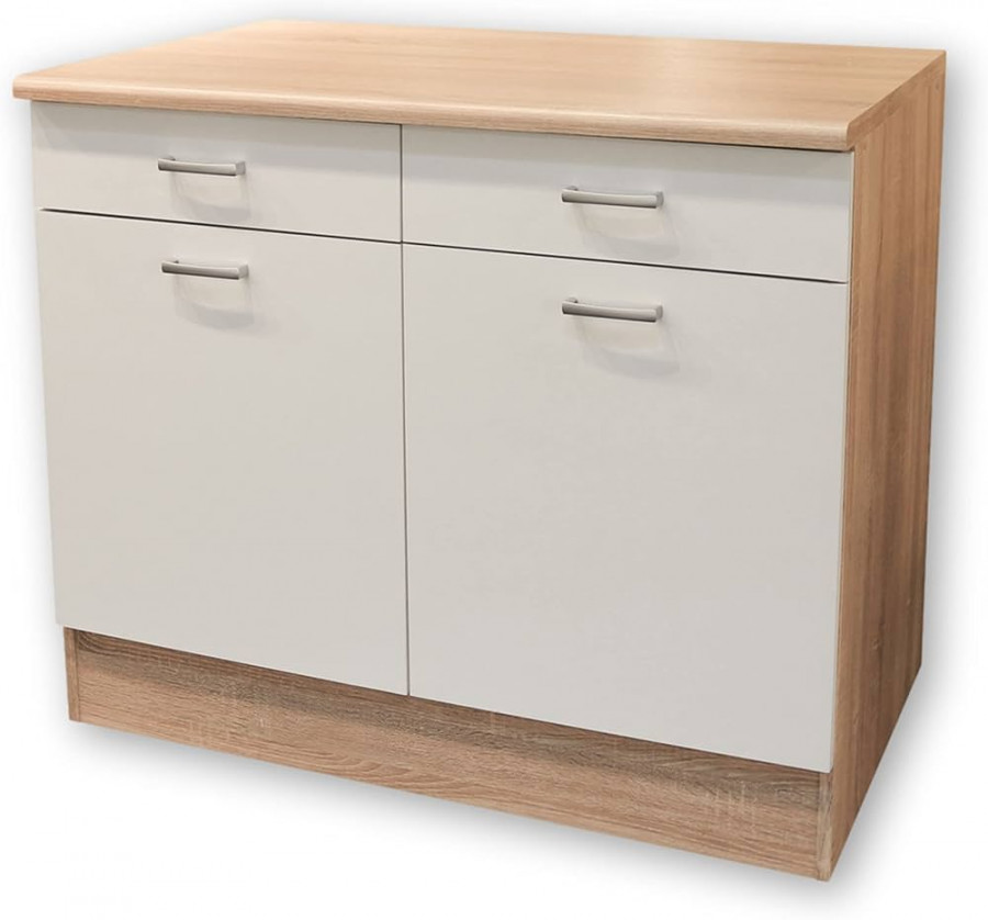 ANDY Modern Floor Cabinet Kitchen  Doors in Sonoma Oak Look, Matte White -  Spacious Kitchen Cabinet with Lots of Storage Space -  x  x  cm (W