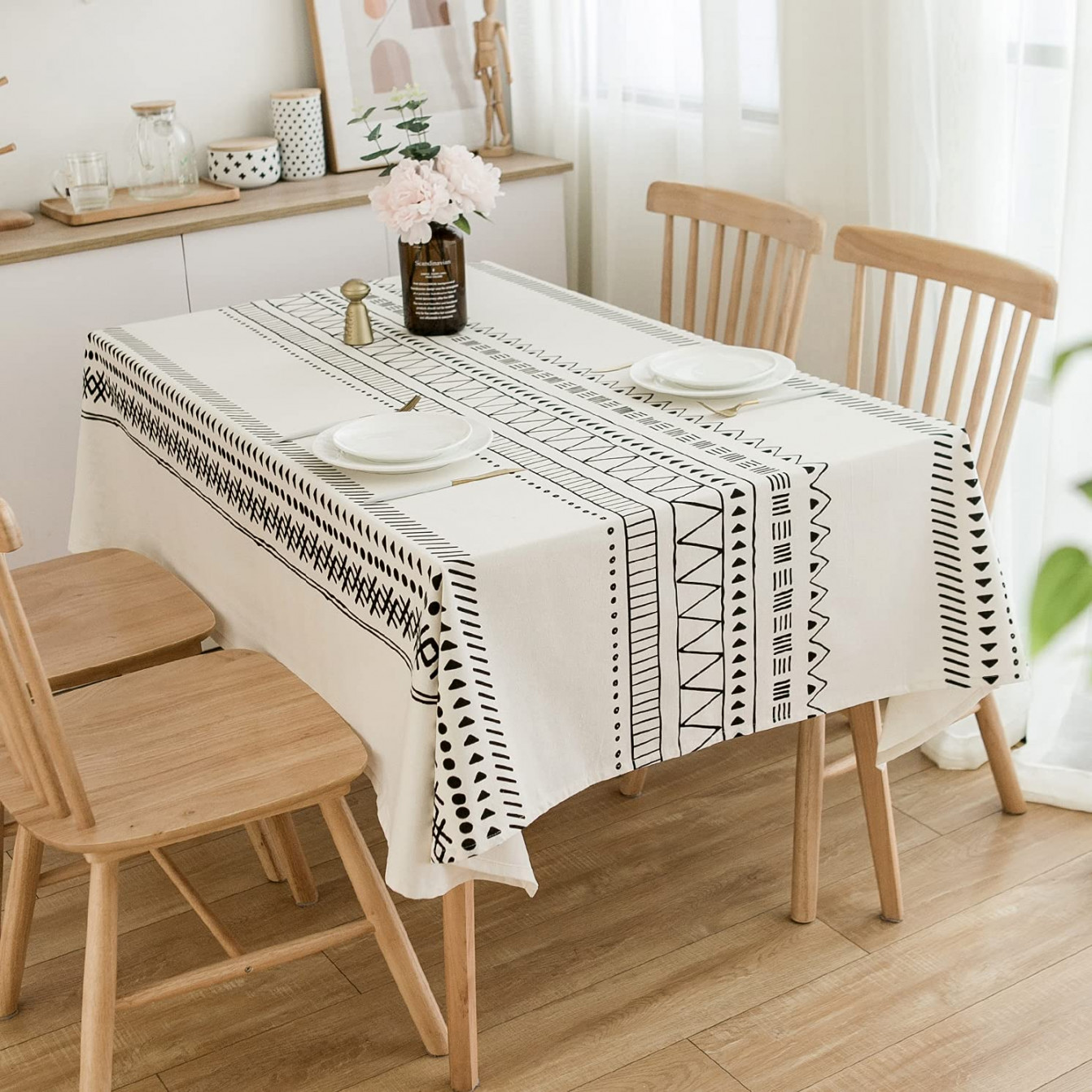 ArtBud White Rectangle Heavy Fabric Tablecloth Waterproof Cotton Linen  Table Cloth for Kitchen Dining Cafe Farm Table Top for Party