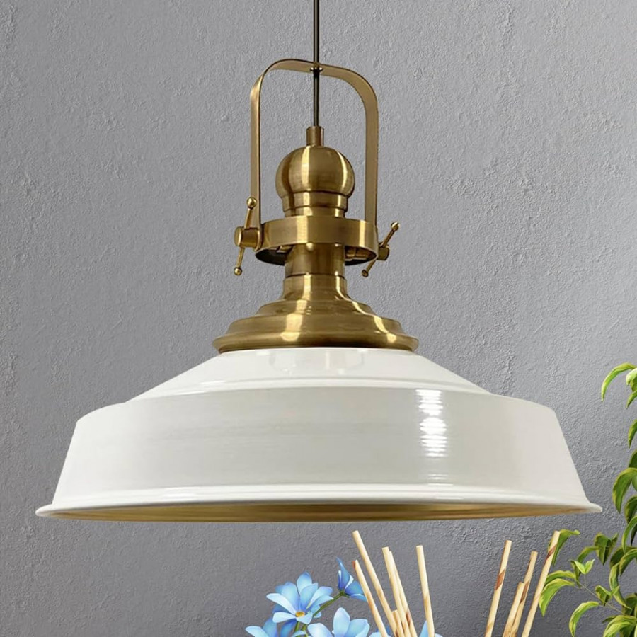 bamyum Asletl Kitchen Lamp Industrial Metal Diameter  cm Kitchen Lamps  Hanging Vintage Pendant Lamp Dining Table Pendant Light White Gold Living