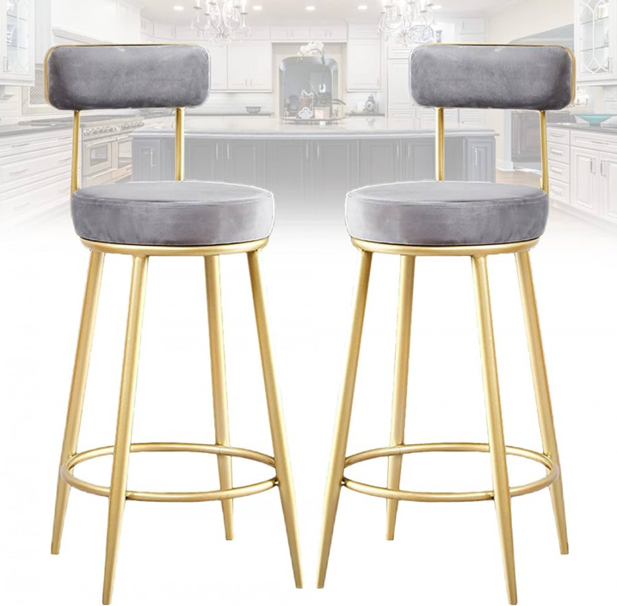 Bar Stool Set of  Fixed Height Kitchen Island Chairs Counter Height Bar  Stool Velvet Padded High Chair 5