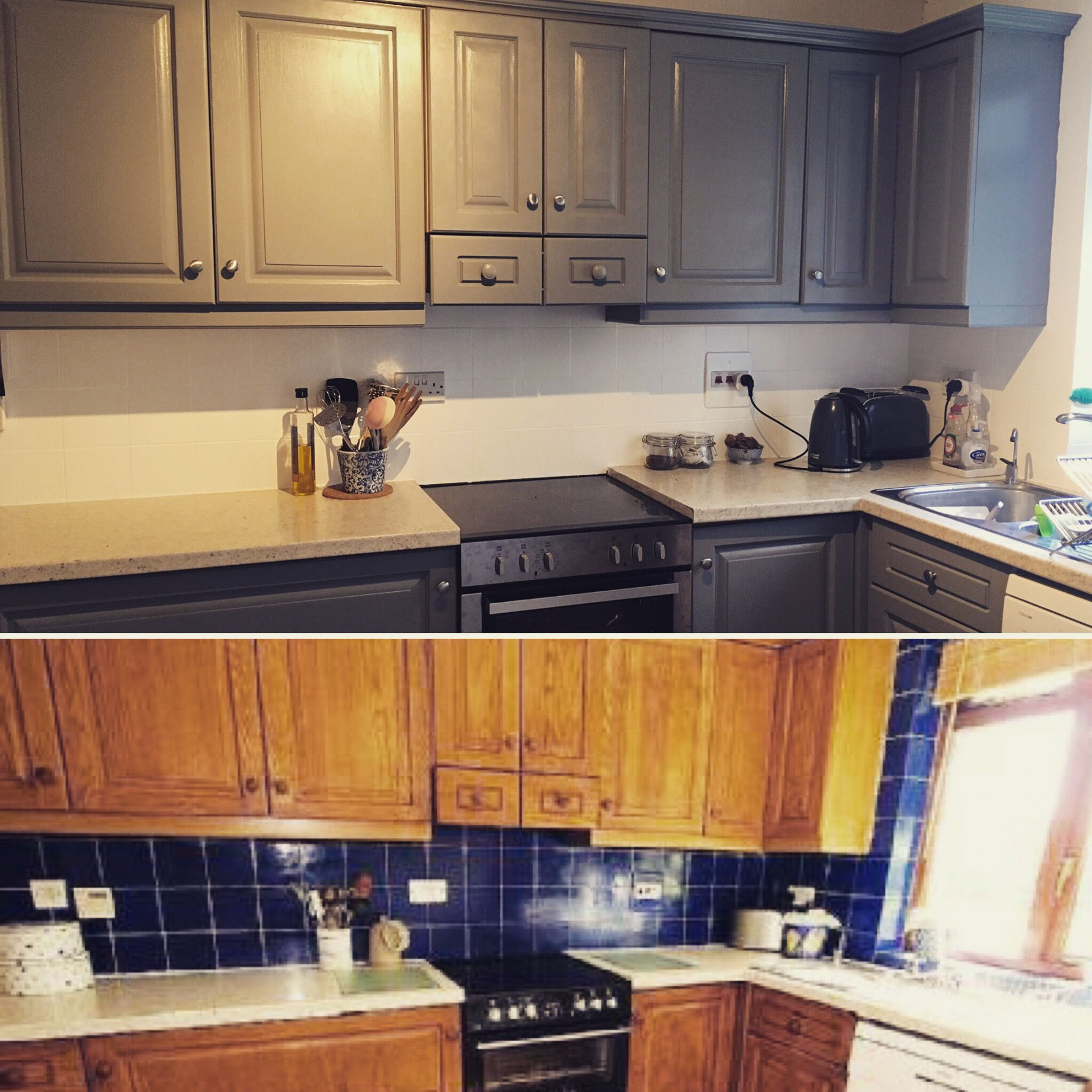 Before and after grey kitchen tile paint diy  Trendy kitchen tile