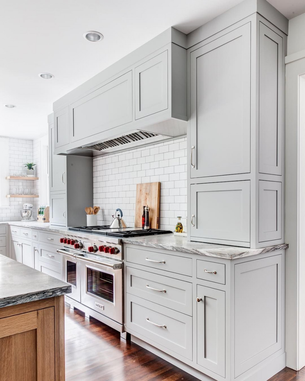 Cabinet color is Benjamin Moore Coventry Gray  Kitchen remodel