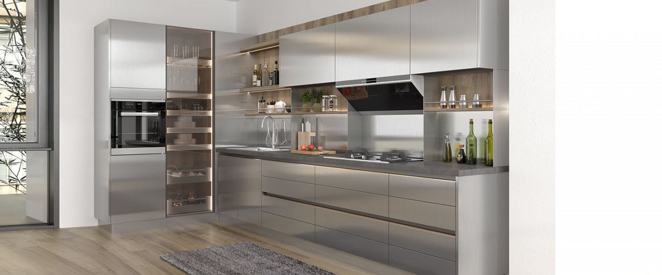 Custom Kitchen Cabinets in Modern Silver Metal Color