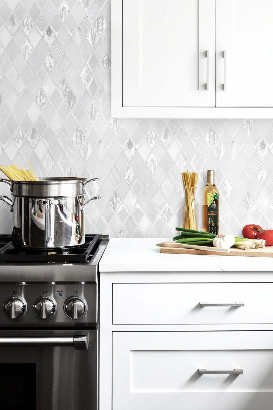 Elegant White Rhomboid Backsplash Tile  Backsplash