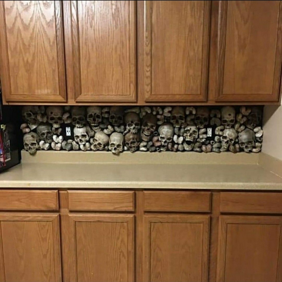 Gothic skull backsplash  Gothic kitchen, Gothic kitchen decor