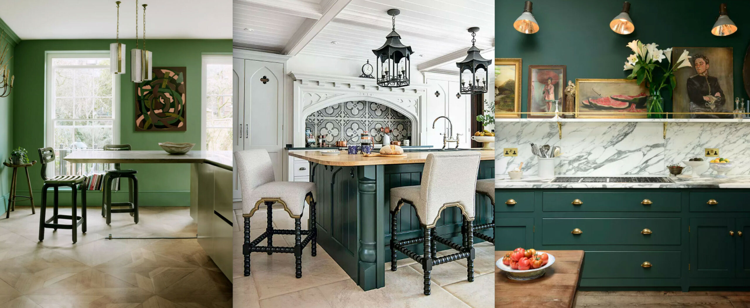 Green kitchen ideas:  kitchens in sage, olive and apple