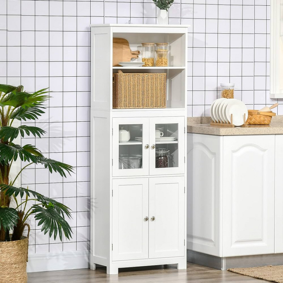 HOMCOM " Small Buffet with Hutch, -Door Kitchen Pantry