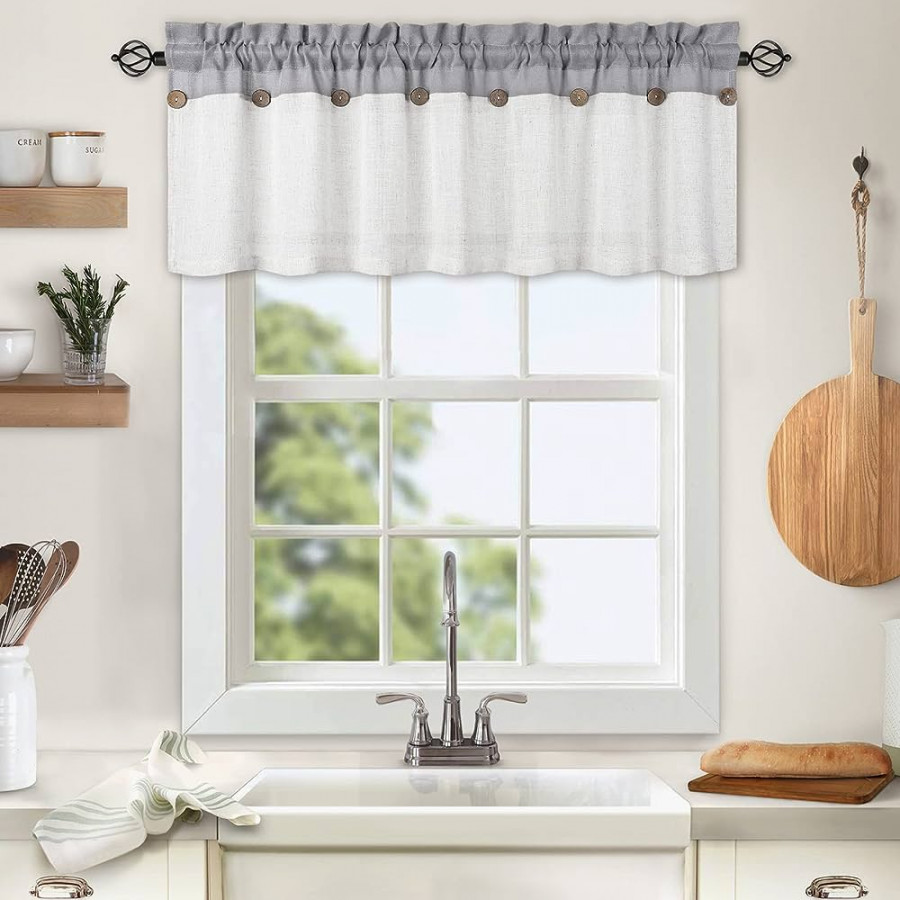 HOMERRY Kitchen Curtain Valance Linen Blend Valance Curtains for Window  Rustic Rural Color Block Curtain for Bathroom Boho Button Down Cafe  Curtains