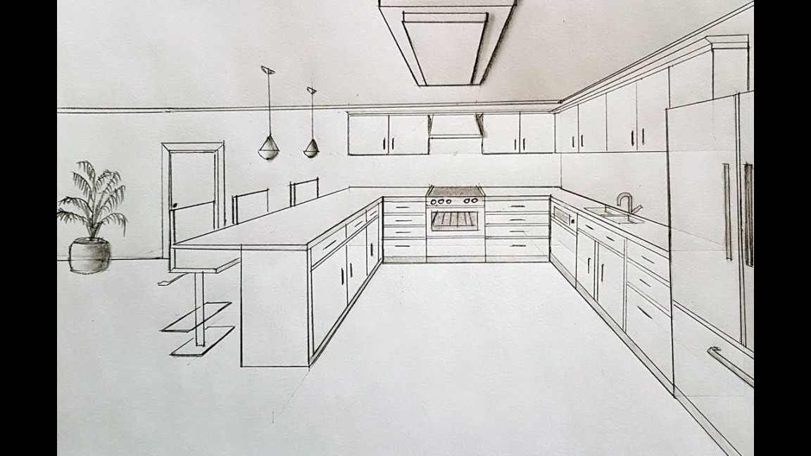 How to draw a kitchen in one point perspective  Interior design