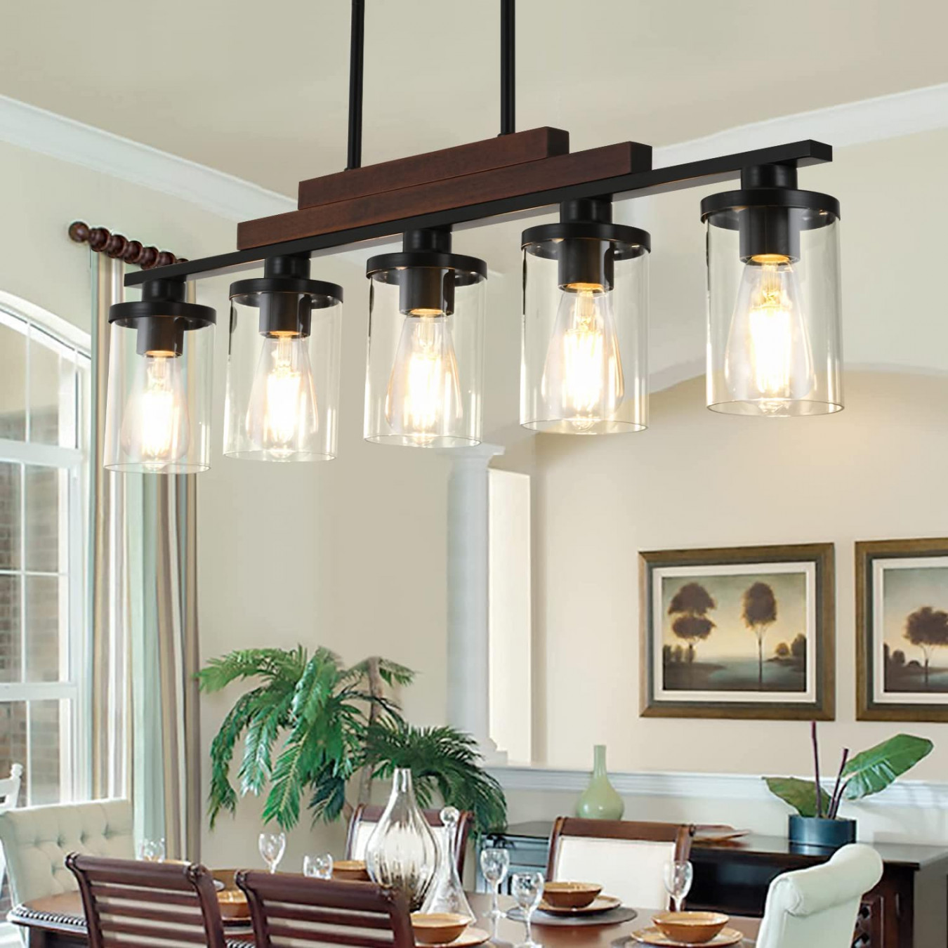 Kitchen Island Light,-Light Dining Room Light Fixture/Chandelier Over  Table,Black Pendant Lighting Above Kitchen Island with Glass Shade,Metal  and