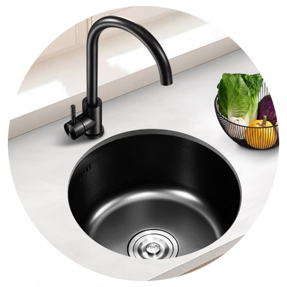 Küchenspülen Round Bathroom Sink Stainless Steel Round Bar Sink Balcony  Sink Multifunctional Tap Removable Drain (Colour: Black, Size:  x  x