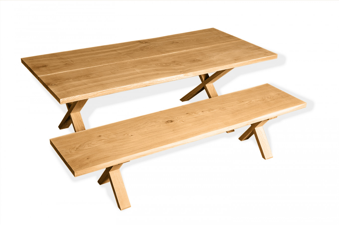 Lignau - Set: Solid Hardwood Oak rustic Kitchen Table + Bench mm