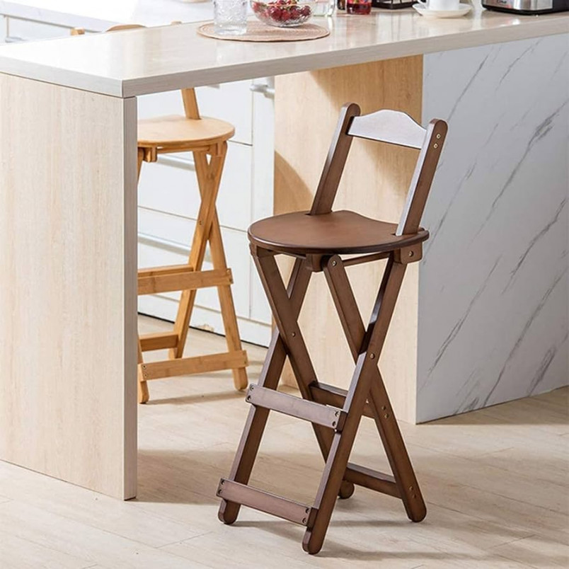 LIUD Folding Bar Chair with Backrest Bamboo Bar Stool Solid Wood Kitchen  Chairs Footrest Bistro Stool For Kitchen Island No Need To Install/Save  Space