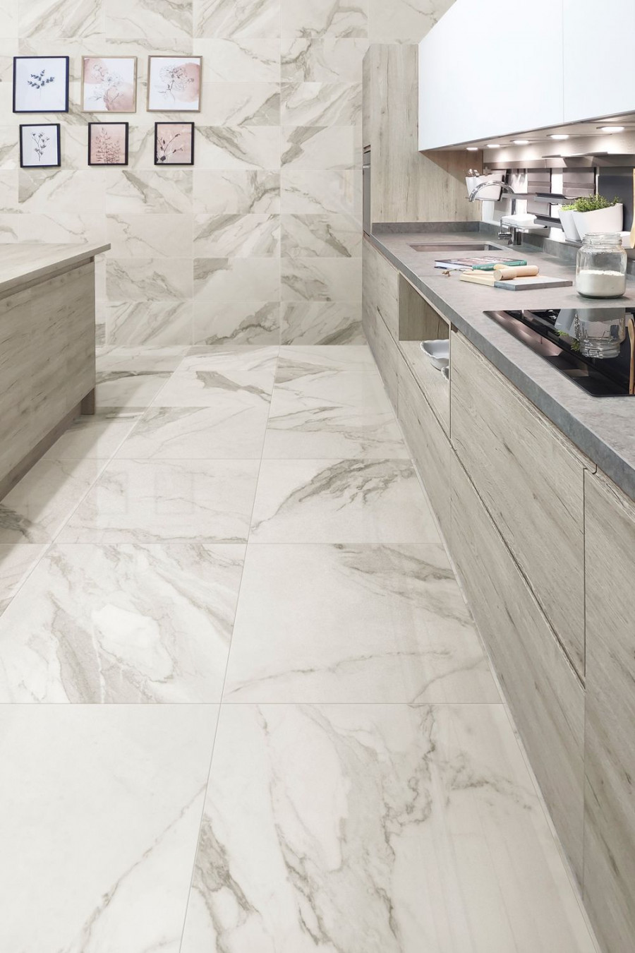 Marble Effect Kitchen Tiles  Marble floor kitchen, Marble kitchen