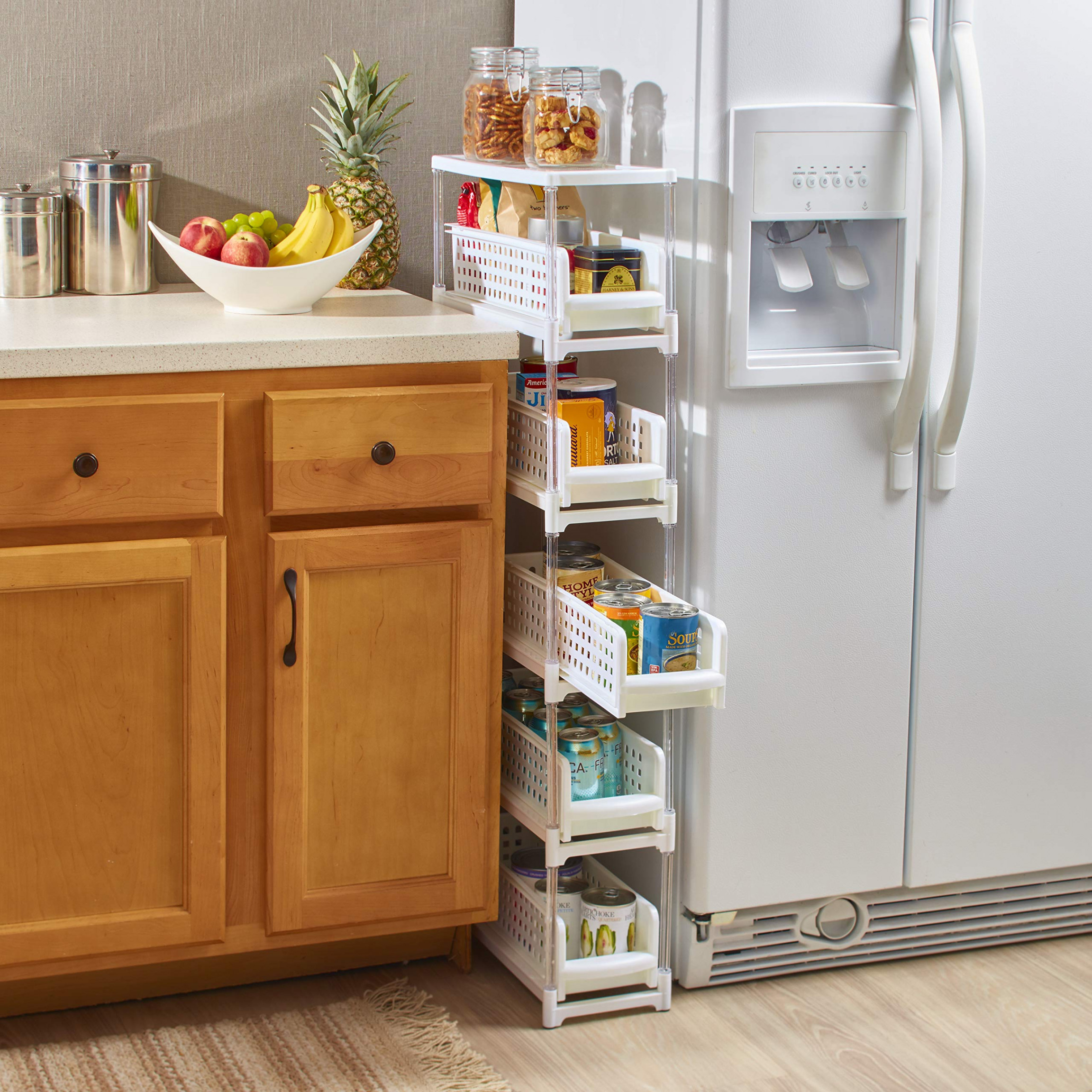 Narrow Kitchen Storage with Five Pull Out Drawers for Pantry Gaps Bathroom