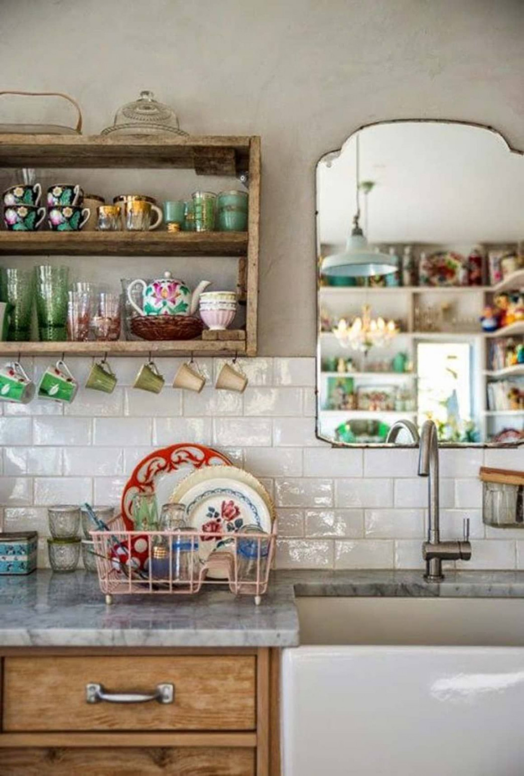 No Window Over the Kitchen Sink? Hang a Mirror!  Kitchen sink