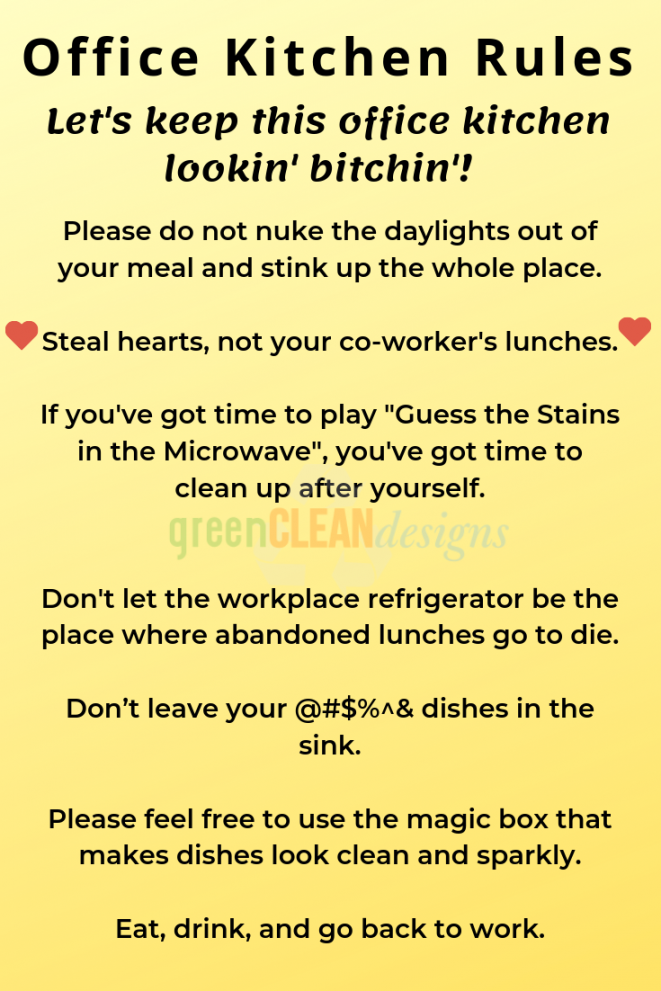 office kitchen etiquette funny rules greencleandesigns