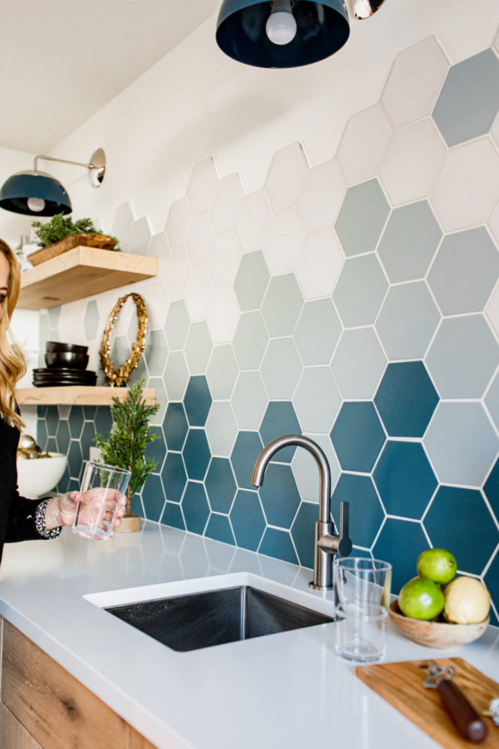 Ombre Hexagon Backsplash  Kitchen wall tiles, Kitchen wall tiles